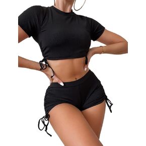 Women's High Waist Bikini Sets Two Piece Swimsuit Sports Style Bathing Suit Crop Top and Boy Shorts Full Coverage