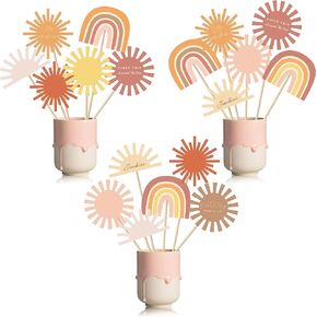 30Pcs Boho Sun Party Centerpiece Sticks Table Toppers Hippie Rainbow Muted Sun Table Decor First Trip Around the Sun Birthday Party Decoration Baby Shower Supplies for Baby Boys Girls