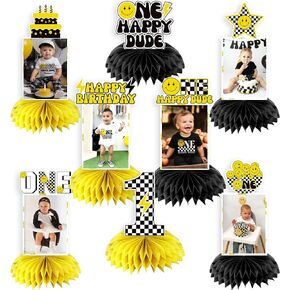 8 Pcs One Happy Dude Honeycomb Centerpiece One Happy Dude 1st Photo Table Centerpiece Party Decoration Set 1st Table Toppers Centerpieces First Birthday Party Idea for Baby Boys and Girls
