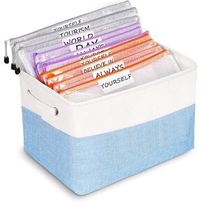 Board Game Storage Include Storage Basket and 10 Zipper Bags Board Game Organizer with DIY Stickers and Double-Sided Adhesive Dots for Travel, Office and Home Organization (Blue)