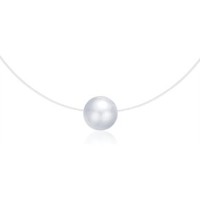 Simple 925 Sterling Silver One Simulated Pearl Pendant Invisible Fishing Line Choker Necklace for Women