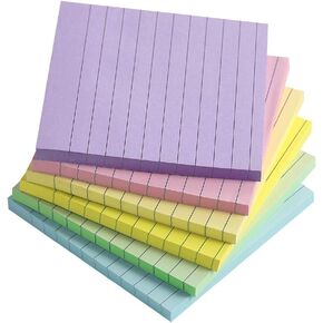 Vanpad Lined Sticky Notes 4X4 in Pastel Ruled Post Stickies Super Sticking Power Memo Pads Strong Adhesive, 6 Pads/Pack, 72 Sheets/pad