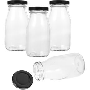 UPKOCH 4pcs Milk Bottle Clear Milk Container Juice Container Bottles Mini Jug Bottles for Juicing Beverages Bottle Drink Juice Bottles Reusable Bottles Milk Carton Glass Travel Drinks