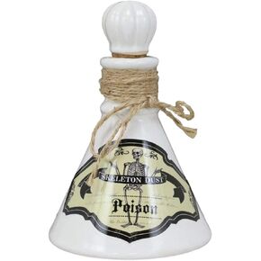 Ebros Gift Ceramic Mad Doctor Scientist Witchcraft And Sorcery Poison Prop Potion Bottle Macabre Dungeon Alchemy Halloween Accessory Small Display Container With Cork Lid (Skeleton Dust)