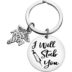 Baipilu Nurse Gifts for Women Nursing Graduation Gifts Nurse Keychain I Will Stab You Prayer Inspirational Key Ring Birthday Gift for Nurses Practitioner Nurse Jewelry RN Charm Gift