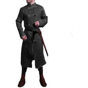 AnNafi® Thick Padded Full Length Gambeson Coat Aketon Jacket Armor | Long Sleeves Gambeson | Theatre Costumes Dress SCA BLACK
