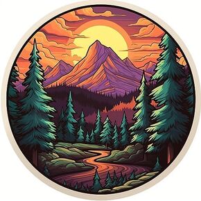 Forest Mountains Beautiful Aesthetic Decal Sticker for Tablet, Guitar, Luggage, Skateboard, Water Bottle, Car Bumper, Bookcase, Laptop, Trucks Windows Waterproof Vinyl Decal Sticker 5-inc (Design 4)