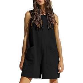 Women's Shorts Romper Sleeveless Stretchy Oversized Summer Casaul Shorts Jumpsuits with Pockets