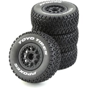 1/10 RC Short Course Truck Tires for All Terrain，Suitable for TRAXXAS Slash4X4 HuanQi 727 ARRMA SENTON 3S Losi Ford Raptor Baja Rey/ 113mm OD High-Performance Short-haul Truck Tires（Black）