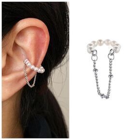 Boho Pearl Circle Cuff Earrings Silver Pearl Ring Helix Earrings Minimalist Earcuffs Earring Non Pierced Clip on Earrings Jewelry for Women and Teen Girls
