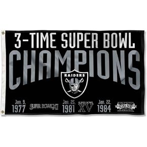 Las Vegas Raiders 3X and 3 Time Super Bowl Champions Flag Outdoor Indoor 3x5 Foot Banner
