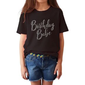 IZYJOY Birthday Girl Shirt Glitter Sparkle Rhinestone Letter Print T-Shirt Little Girl Birthday Party Tee Top 8-12 Years Old