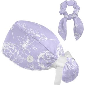 Scrub Cap with Scrunchies, Rainbow Working Hat Hair Cover, Elastic Bandage Tie Back Hats for Women
