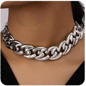 YERTTER Punk Silver Chunky Choker Necklace Big Grunge Chain Adjustble Collar Choker Necklace for Women (Style 8)