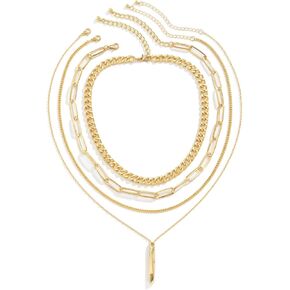 4pcs Layered Gold Choker Necklaces for Women Stack Chunky Gold Necklace Herringbone Paperclip Chain Necklace Trendy Retro Coin Medallion Pendant Dainty Cuban Chain Toggle Clasp Jewelry Gifts