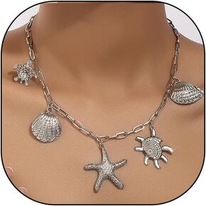 Gold Shell Starfish Choker Necklaces,Beach Scallop Statement Pendant Necklaces, Trendy Holiday Chain Necklaces Jewelry Gifts for Women Teen Girls