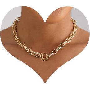 Layered Gold Necklaces Stack for Women, Chunky Choker Necklace for Women Gold Cuban Link Chain Double O Link Necklaces Cuban Statement Thick Link Collar Chain Punk Hip-hop Trendy Jewelry for Women Girls