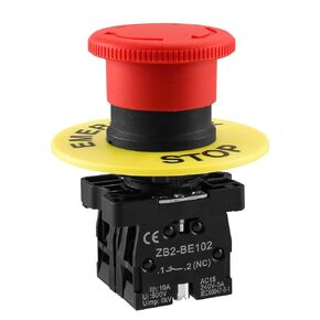 Baomain 22mm Push Button Switch 2NC N/C Red Mushroom Emergency Stop 600V 10A ZB2-BE102 (1PCS)