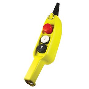 ASI P03D2 3 Button Ergonomic Grip Pendant Station, Two Speed, Emergency Stop, 4No/1NC Contacts, UP-Down Arrows,Yellow