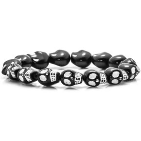 Hip Hop Skull Resin Beads Elastic Bracelet,7.5" Wrist
