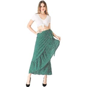 Women's High Waist Long Boho Print Skirt Gypsy Dress Bohemian Side Wrap Split Ruffled Asymmetric Hem Maxi Skirt,one Size