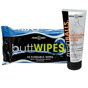 Fresh Body Fresh Balls Lotion to Powder Ball Deodorant - 3.4oz and Fresh Buttwipes Flushable Wipes for Adults with Aloe + Vitamin E - 45 Count