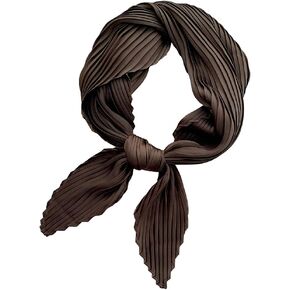 Tangjun Womens Silk Like Square Scarf Neckerchief Solid Pleated Headwear
