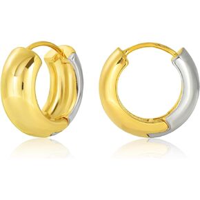 Two Tone Hoop Earrings for Women,Chunky Gold and Silver Earrings,Mixed Metal Earrings Studs for Teen Girl Gift
