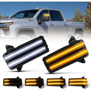LED Side Mirror Turn Signal Light for Chevy Silverado GMC Sierra 2500 3500 2020-2023 Amber Dynamic Switchback Full LED Side Tow Mirror Light and White Parking Light (Clear Lens)