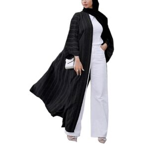 MedeShe Fashion Muslim Kimono Abaya Cardi Robe Striped Ethnic Cardigan Middle Eastern Kaftan With Pockets