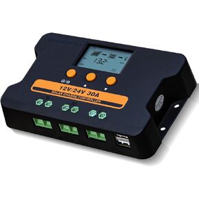 [𝗨𝗽𝗴𝗿𝗮𝗱𝗲𝗱]ECO-WORTHY Solar Charge Controller 30A Solar Panel Custom Battery Regulator, Dual USB Port Auto 12V/24V PWM for FLD/LiFePO4/SLD/GEL