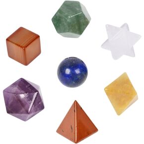 7 Chakra Healing Crystals Kit Sacred Geometry Platonic Solids Tumbled Stones Set Lucky Decoration