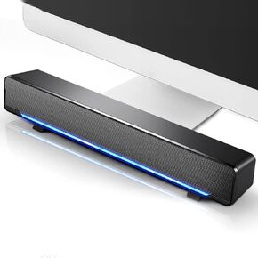 Computer Speakers, Wired USB PC Speaker with 3D Stereo Sound, Blue LED Breathing Light, Mini Sound Bar Speaker for Desktop, Laptop, Smartphone, Tablet, MP3, MP4 (Black)