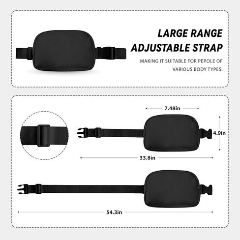 Black Fanny Pack, Crossbody Fanny Pack for Women Men, Fashionable Bum Bag for Running Hiking Travel Workout Adjustable Strap -Black in Saudi Arabia