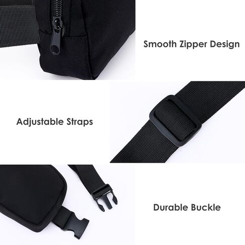 Black Fanny Pack, Crossbody Fanny Pack for Women Men, Fashionable Bum Bag for Running Hiking Travel Workout Adjustable Strap -Black in Saudi Arabia