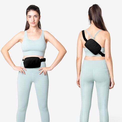 Black Fanny Pack, Crossbody Fanny Pack for Women Men, Fashionable Bum Bag for Running Hiking Travel Workout Adjustable Strap -Black in Saudi Arabia