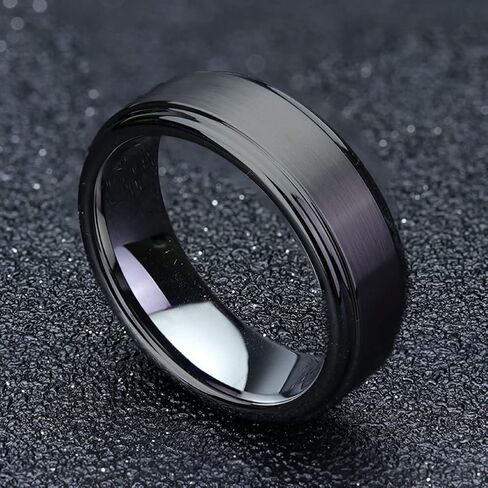 OreilleStar رجل الزفاف الفرقة التنغستن خواتم للرجال وعد خواتم الخلود خاتم الخطوبة مصقول ماتي الانتهاء 8mm لهجة سوداء حجم 7-13 in Kuwait