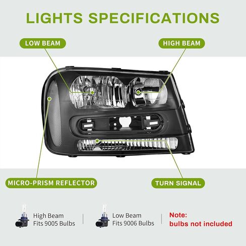 AUTOSAVER88 Headlights Assembly Compatible with 2002-2009 Trailblazer W/Full Width Grille Amber Reflector(Except Compatible with 2006-2009 LT models) in Saudi Arabia