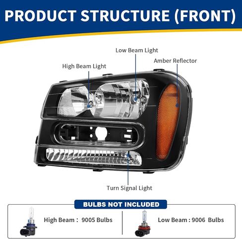 AUTOSAVER88 Headlights Assembly Compatible with 2002-2009 Trailblazer W/Full Width Grille Amber Reflector(Except Compatible with 2006-2009 LT models) in Saudi Arabia