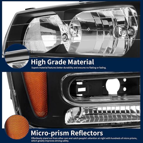 AUTOSAVER88 Headlights Assembly Compatible with 2002-2009 Trailblazer W/Full Width Grille Amber Reflector(Except Compatible with 2006-2009 LT models) in Saudi Arabia
