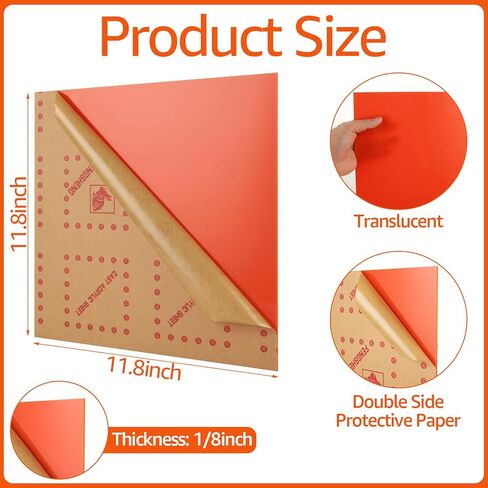 JMIATRY 5 حزمة 12 × 12 بوصة ورقة أكريليك برتقالية 1/8 سميكة برتقالية غير شفافة ورقة أكريليك صفائح بلاستيكية أكريليك شبكي ورقة 3 مم سمك لوحة أكريليك برتقالية للعلامات والإضاءة والحرف اليدوية in Kuwait