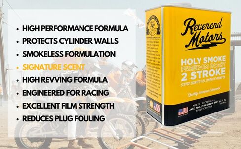 2 Stroke Oil | Holy Smoke Freedom Roast | Full Synthetic Premix for Dirtbikes, Outboards, JetSki, Lawn Equpment, and Two Cycles Engines | 64 oz Made in USA - Reverend Motors in Saudi Arabia