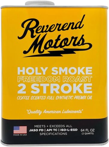 2 Stroke Oil | Holy Smoke Freedom Roast | Full Synthetic Premix for Dirtbikes, Outboards, JetSki, Lawn Equpment, and Two Cycles Engines | 64 oz Made in USA - Reverend Motors in Saudi Arabia