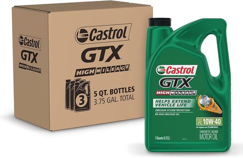 Castrol GTX High Mileage 10W-40 Synthetic Blend Motor Oil, 5 Quarts, Pack of 3 in Saudi Arabia