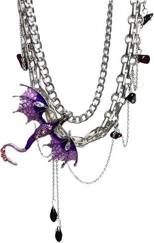 Dragon Choker Necklace For Women Black Purple Silver Stainless Steel Cubic Zirconia Leather Punk Gothic Cool Flying Dragon Pendant Necklace Adjustable Chain Jewelry For Daugther in Kuwait