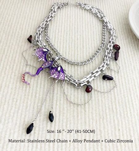 Dragon Choker Necklace For Women Black Purple Silver Stainless Steel Cubic Zirconia Leather Punk Gothic Cool Flying Dragon Pendant Necklace Adjustable Chain Jewelry For Daugther in Kuwait