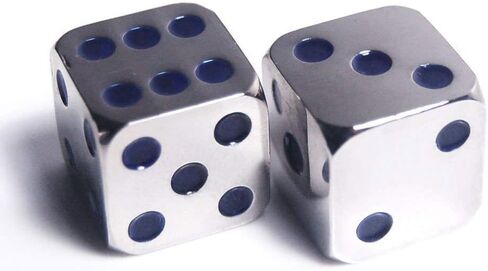 2Pcs D6 16mm Metal Alloy Custom & Unique Dice - Highly Polished Premium Edition (Silver Body/Deep Blue pips) in Saudi Arabia