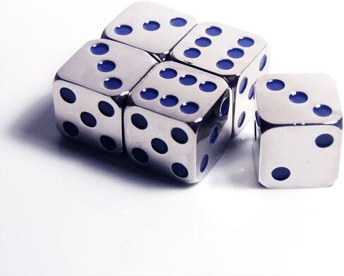 2Pcs D6 16mm Metal Alloy Custom & Unique Dice - Highly Polished Premium Edition (Silver Body/Deep Blue pips) in Saudi Arabia