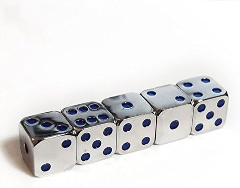 2Pcs D6 16mm Metal Alloy Custom & Unique Dice - Highly Polished Premium Edition (Silver Body/Deep Blue pips) in Saudi Arabia
