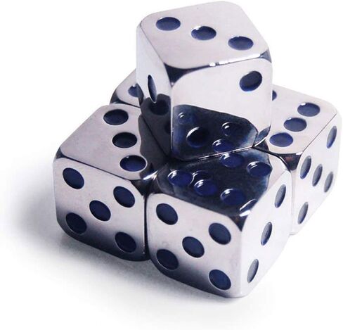2Pcs D6 16mm Metal Alloy Custom & Unique Dice - Highly Polished Premium Edition (Silver Body/Deep Blue pips) in Saudi Arabia